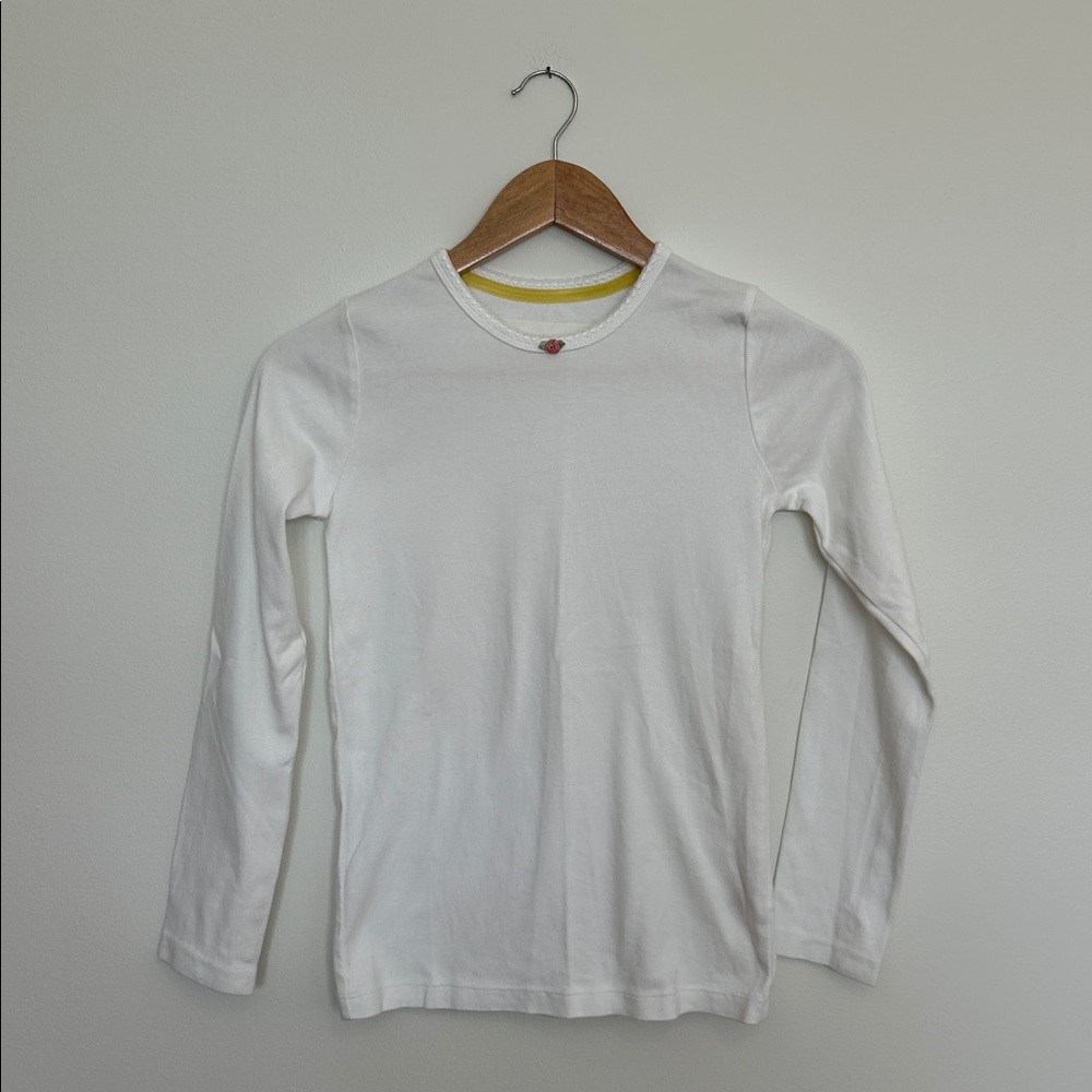 Mini Boden‎ Girls White Long Sleeve Tee Size 11-12 EUC